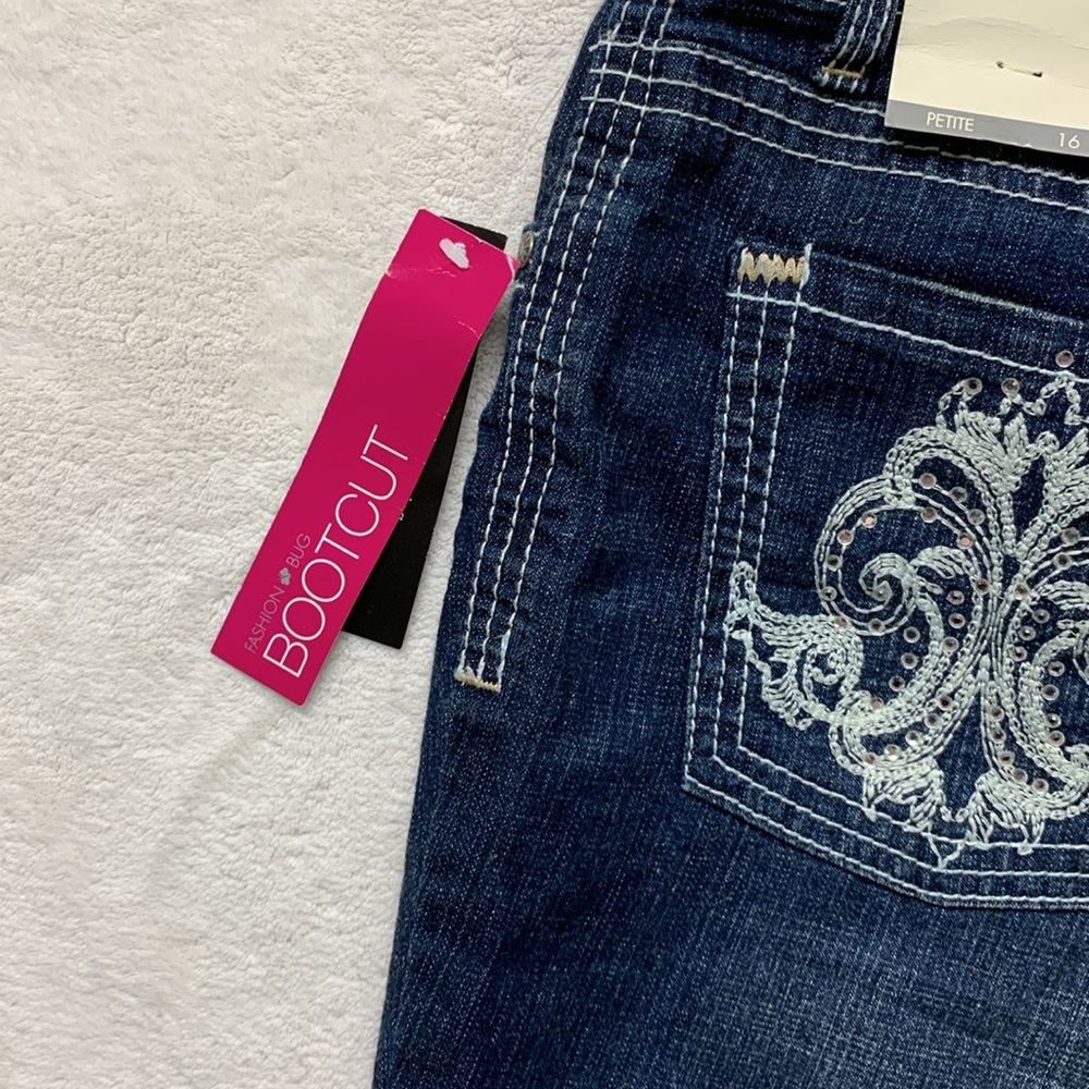 Fashion Bug blue jeans petite 16 flare leg boot cut bling new - Picture 3 of 10